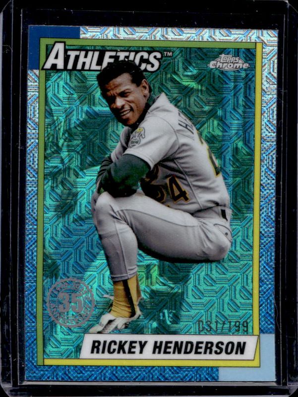 Rickey Henderson 2025 Topps #T90C-40 1990 Baseball Chrome Silver Pack - Aqua Refractor /199 RAW