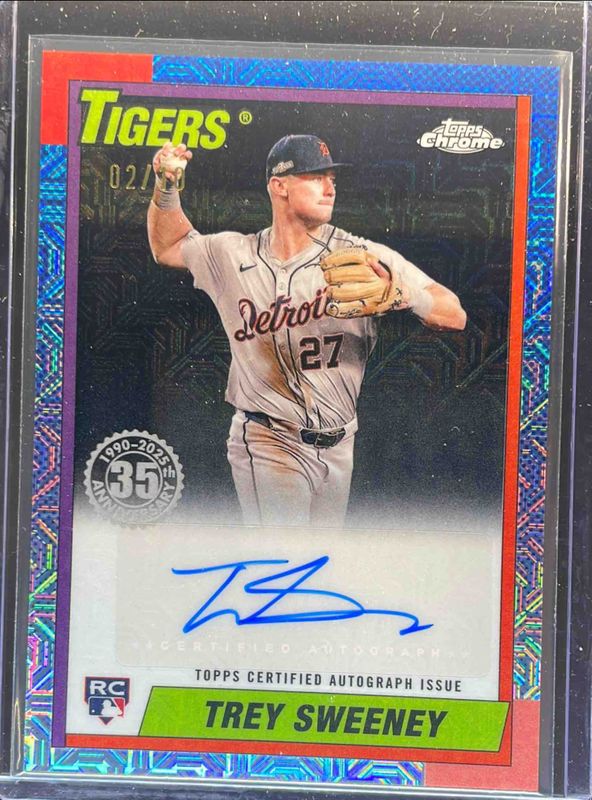 Trey Sweeney 2025 Topps #90CA2-TS 1990 Baseball Chrome Silver Pack Autographs (Series 2) - Black Refractor /10 Rookie RAW