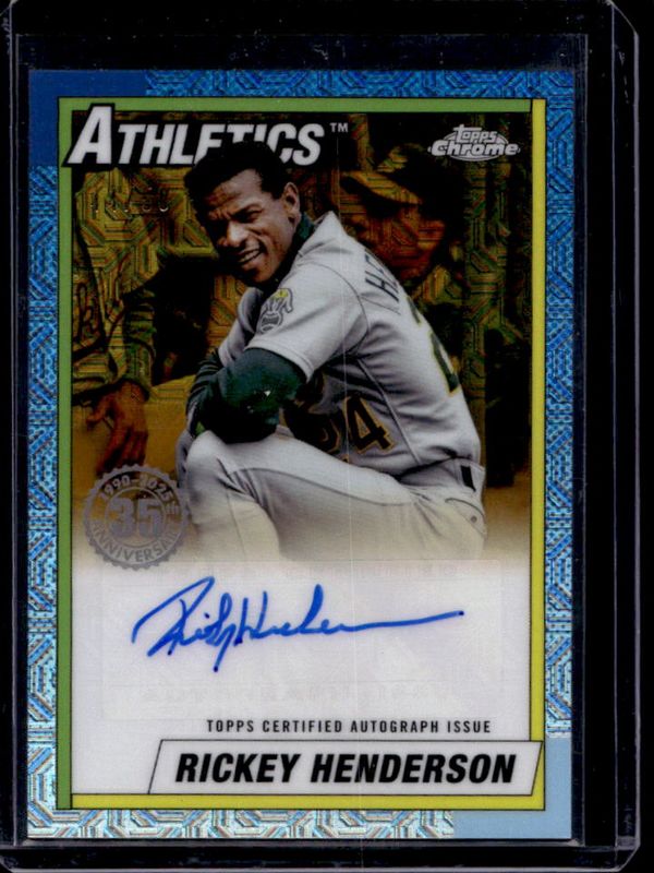 Rickey Henderson 2025 Topps #90CA-RH 1990 Baseball Chrome Silver Pack Autographs (Series 1) - Gold Refractor /50 RAW