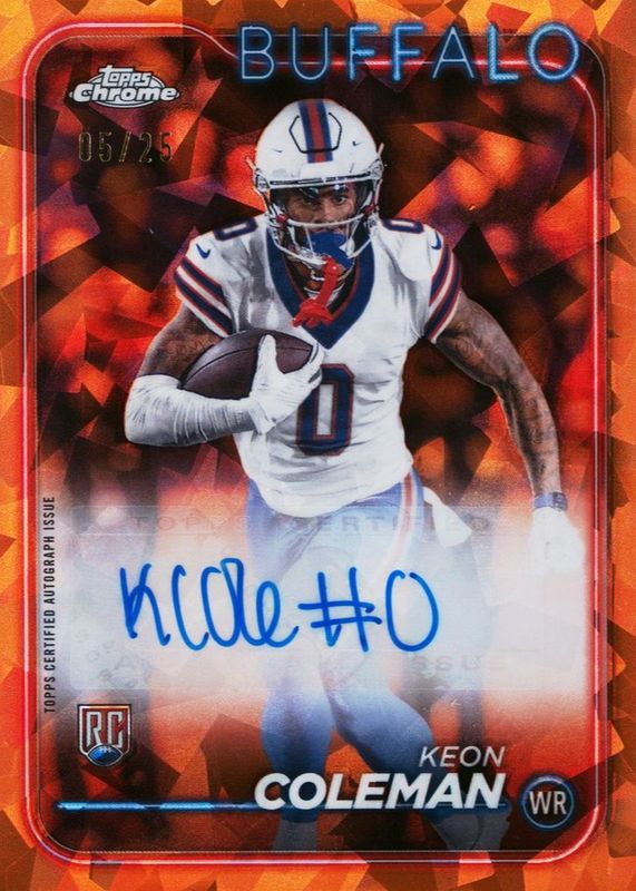 Keon Coleman 2024 Topps Chrome Sapphire Edition #RA-KCO Rookie Autographs - Orange /25 RAW