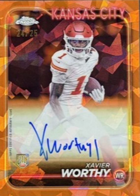 Xavier Worthy 2024 Topps Chrome Sapphire Edition #RA-XWO Rookie Autographs - Orange /25 RAW