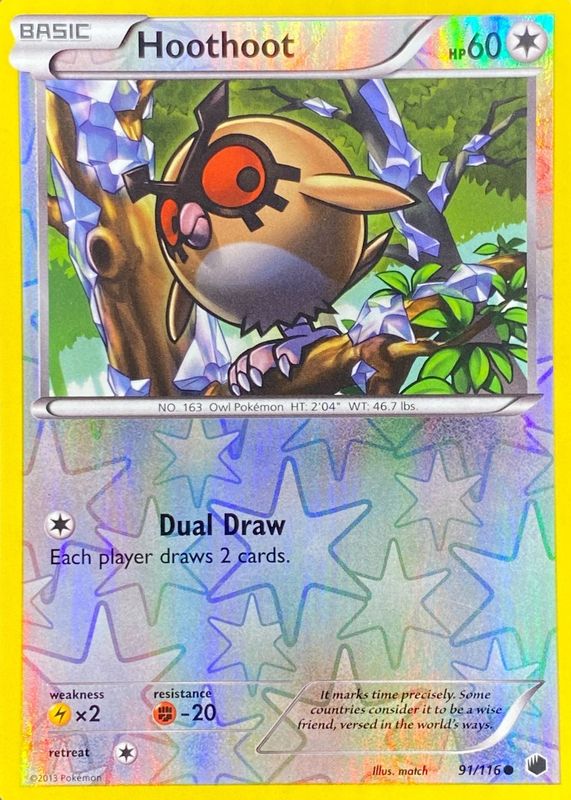 Hoothoot 2013 Black & White: Plasma Freeze #091/116 Reverse Holo RAW TCG (NEAR MINT)