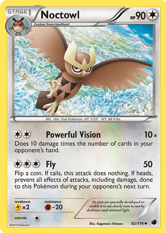 Noctowl 2013 Black & White: Plasma Freeze #092/116 Base RAW TCG (LIGHTLY PLAYED)