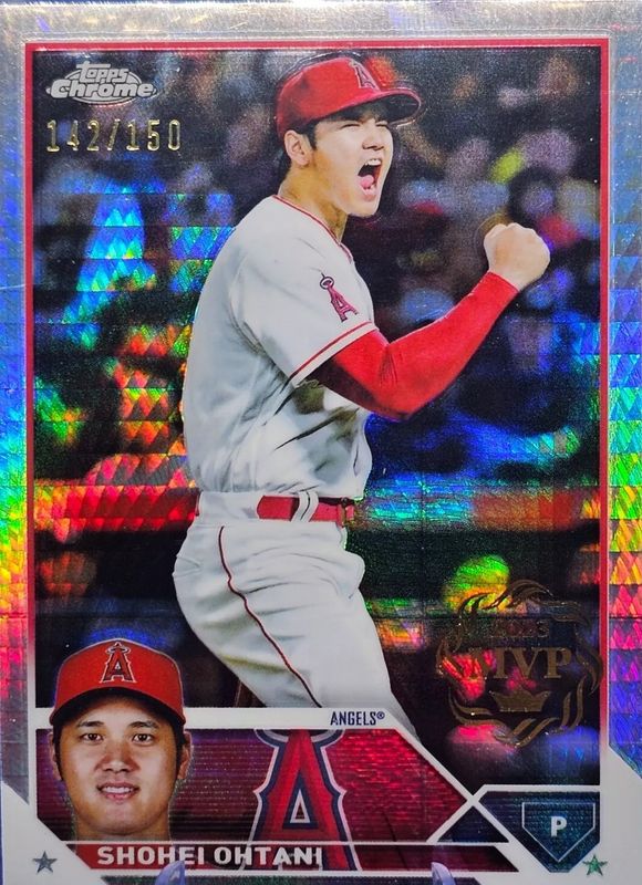 Shohei Ohtani 2024 Topps Chrome #17 2023 Chrome MVP Buy Backs Stamped - Prism Refractor RAW