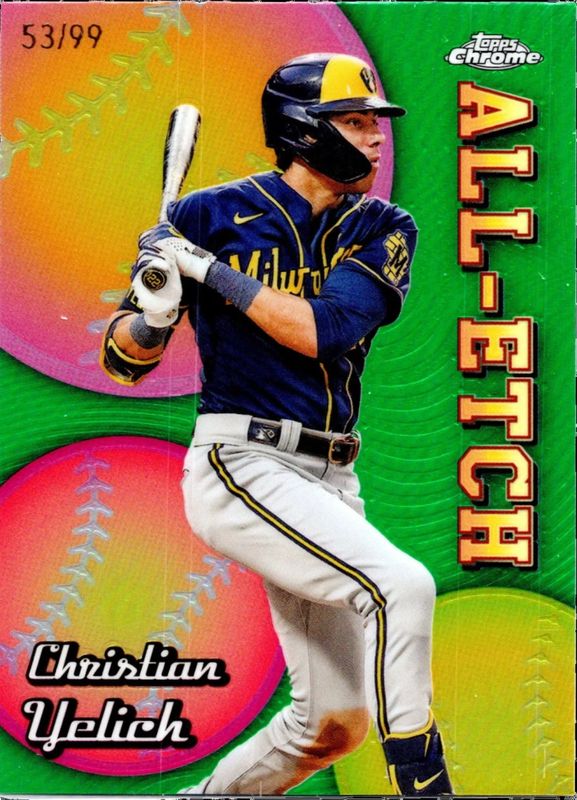 Christian Yelich 2024 Topps Chrome #CAE-20 Chrome All Etch - Green Refractor /99 RAW