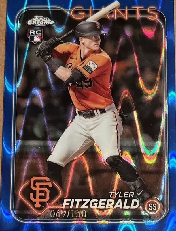 Tyler Fitzgerald 2024 Topps Chrome #131 Blue RayWave Refractor /150 Rookie RAW