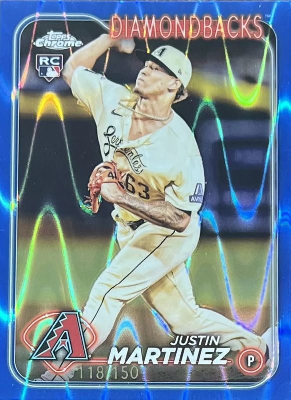 Justin Martinez 2024 Topps Chrome #159 Blue RayWave Refractor /150 Rookie RAW