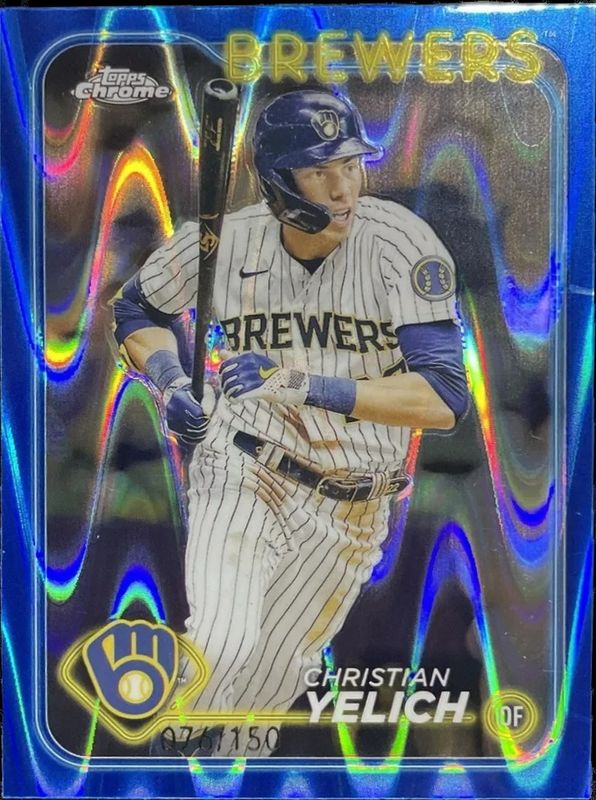 Christian Yelich 2024 Topps Chrome #253 Blue RayWave Refractor /150 RAW