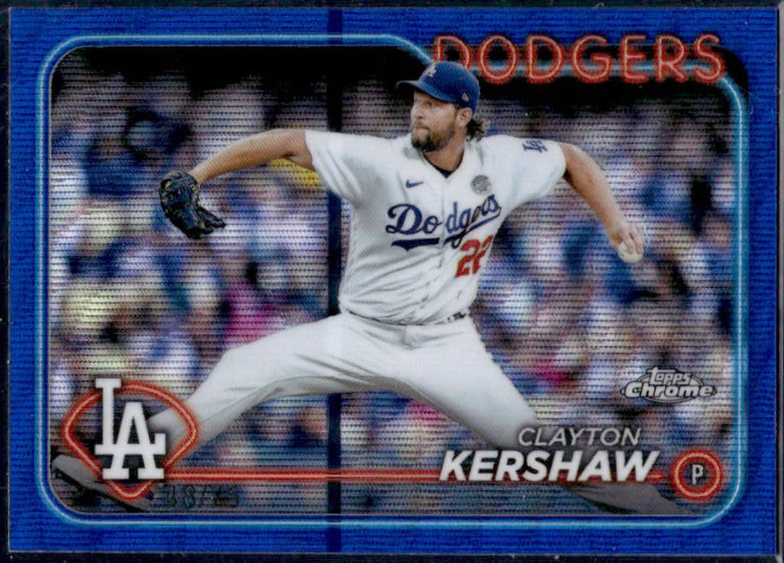 Clayton Kershaw 2024 Topps Chrome #110 Blue Wave Refractor /75 RAW