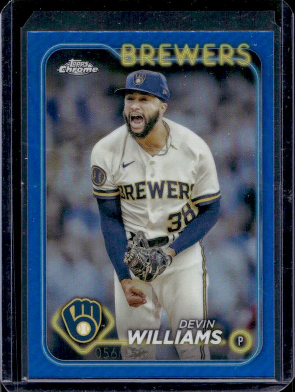 Devin Williams 2024 Topps Chrome #103 Blue Refractor /150 RAW