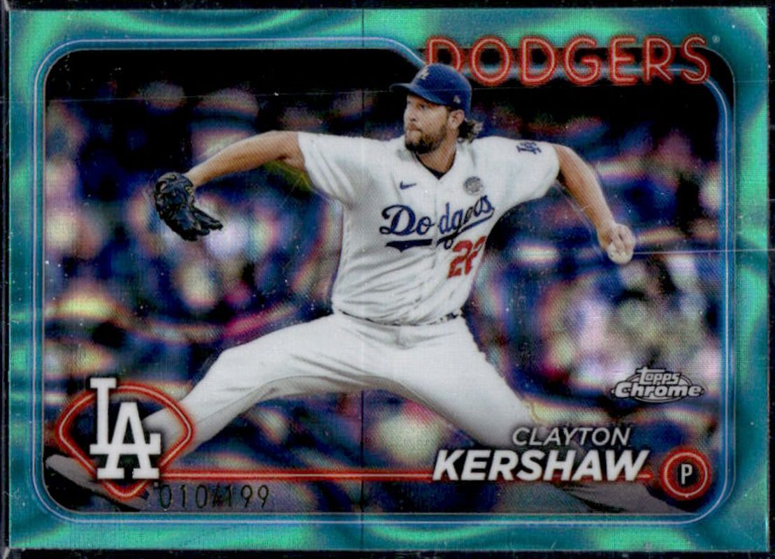 Clayton Kershaw 2024 Topps Chrome #110 Aqua Lava Refractor /199 RAW