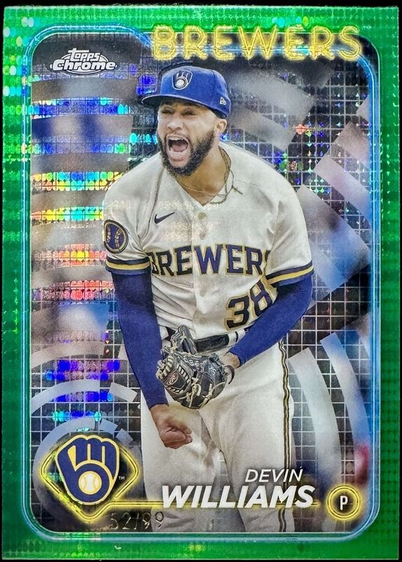 Devin Williams 2024 Topps Chrome #103 Green Sonar Refractor /99 RAW