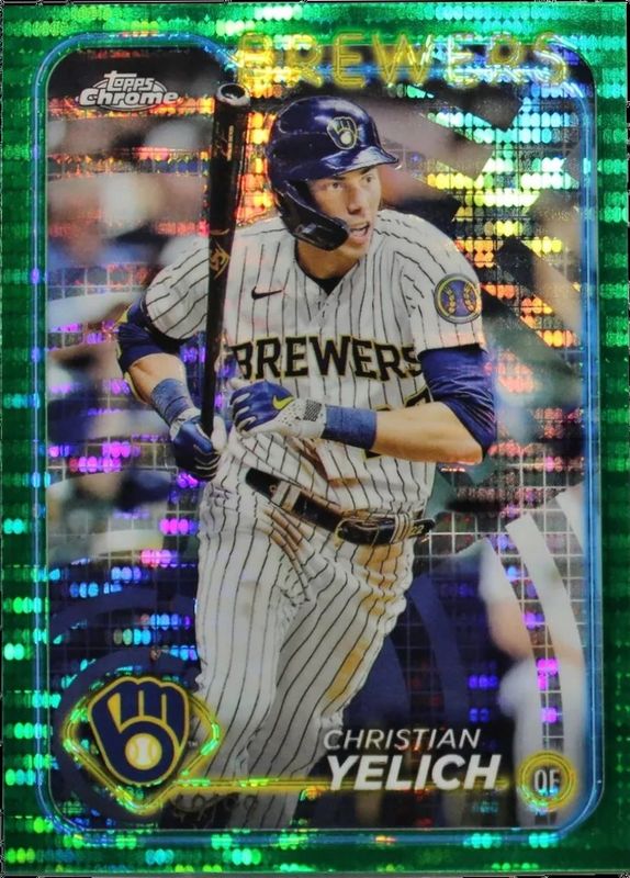 Christian Yelich 2024 Topps Chrome #253 Green Sonar Refractor /99 RAW