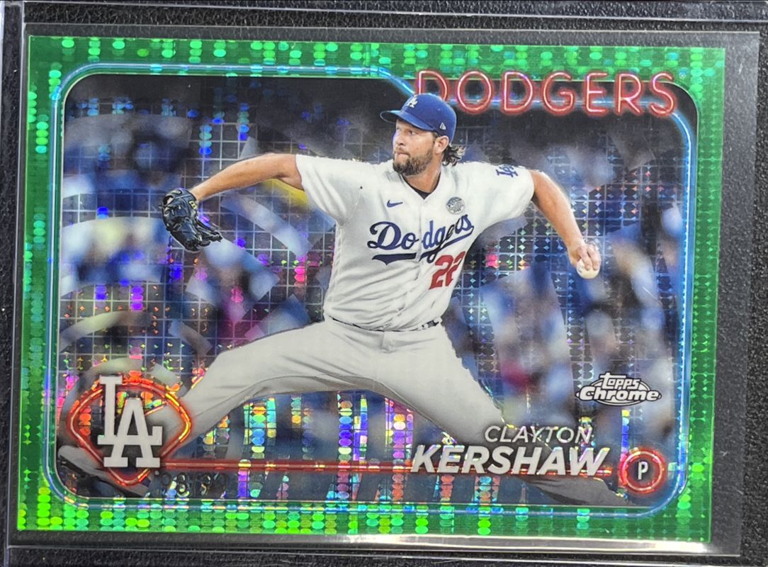 Clayton Kershaw 2024 Topps Chrome #110 Green Sonar Refractor /99 RAW