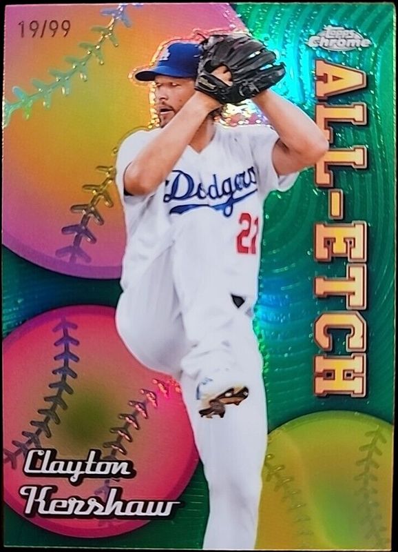Clayton Kershaw 2024 Topps Chrome #CAE-19 Chrome All Etch - Green Refractor /99 RAW