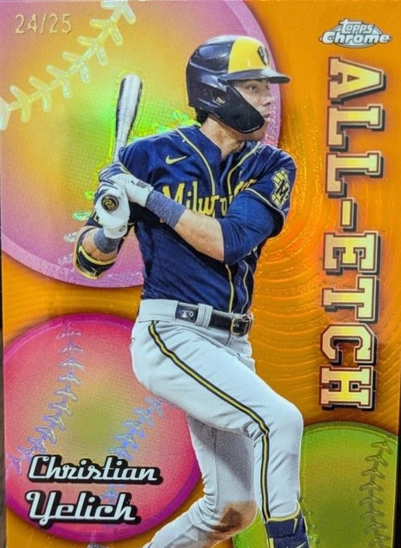 Christian Yelich 2024 Topps Chrome #CAE-20 Chrome All Etch - Orange Refractor /25 RAW