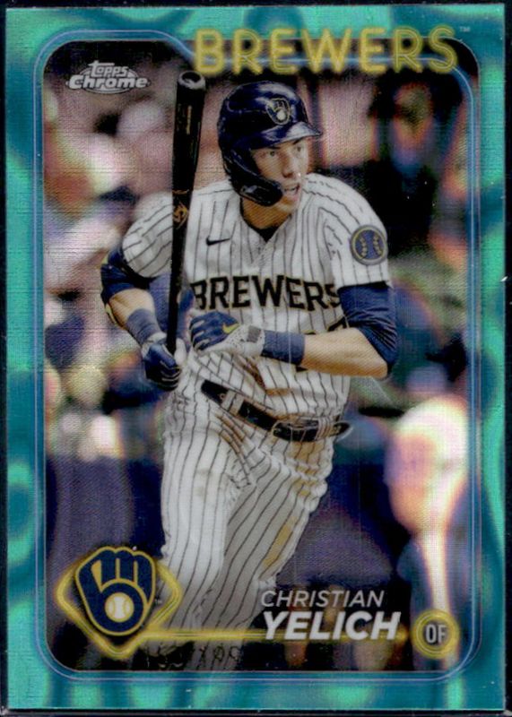 Christian Yelich 2024 Topps Chrome #253 Aqua Lava Refractor /199 RAW