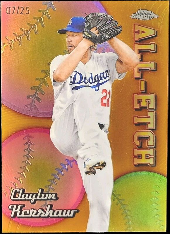 Clayton Kershaw 2024 Topps Chrome #CAE-19 Chrome All Etch - Orange Refractor /25 RAW