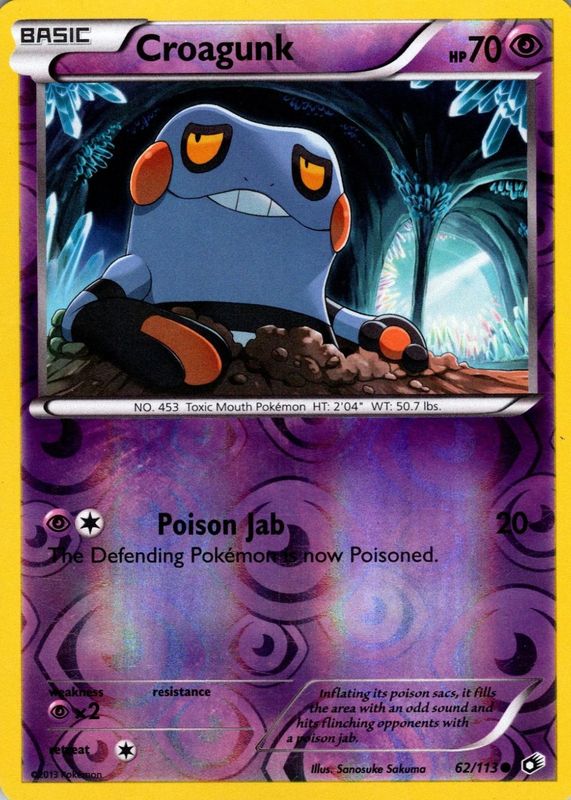 Croagunk 2013 Black & White: Legendary Treasures #062/113 Reverse Holo RAW TCG (LIGHTLY PLAYED)