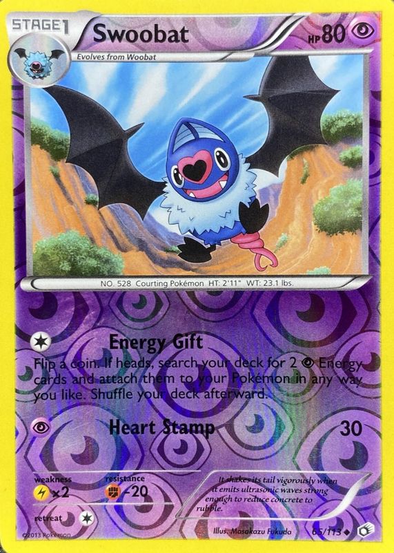 Swoobat 2013 Black & White: Legendary Treasures #065/113 Reverse Holo RAW TCG (LIGHTLY PLAYED)