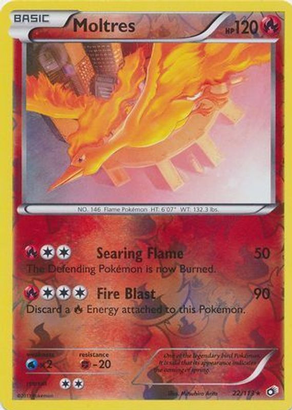 Moltres 2013 Black & White: Legendary Treasures #022/113 Reverse Holo RAW TCG (LIGHTLY PLAYED)