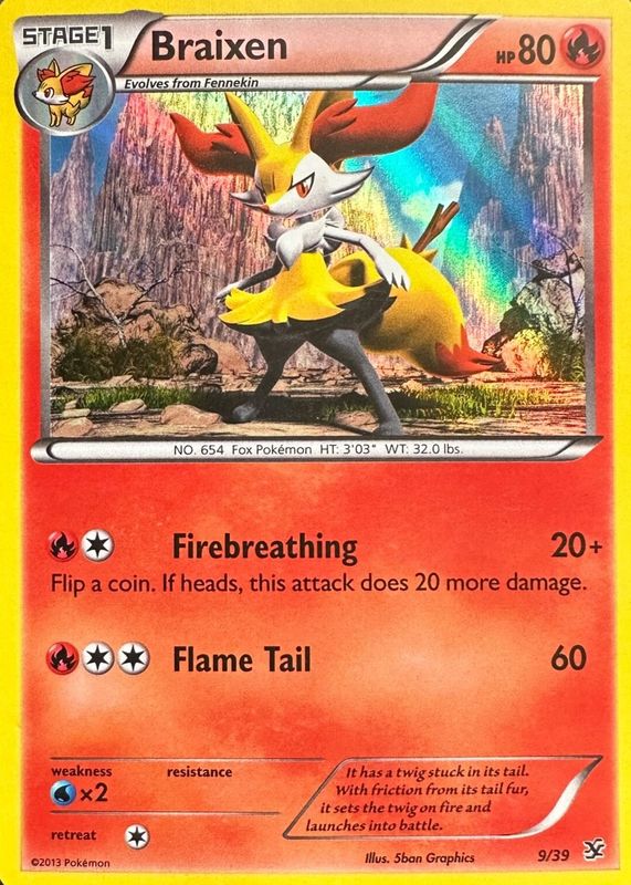 Braixen 2013 XY: Kalos Starter Set #09/39 Promo (Sheen Holo) RAW TCG (NEAR MINT)