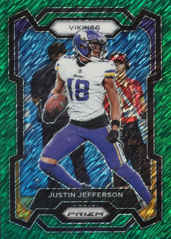 Justin Jefferson 2023 Prizm #195 Green Shimmer /5 RAW