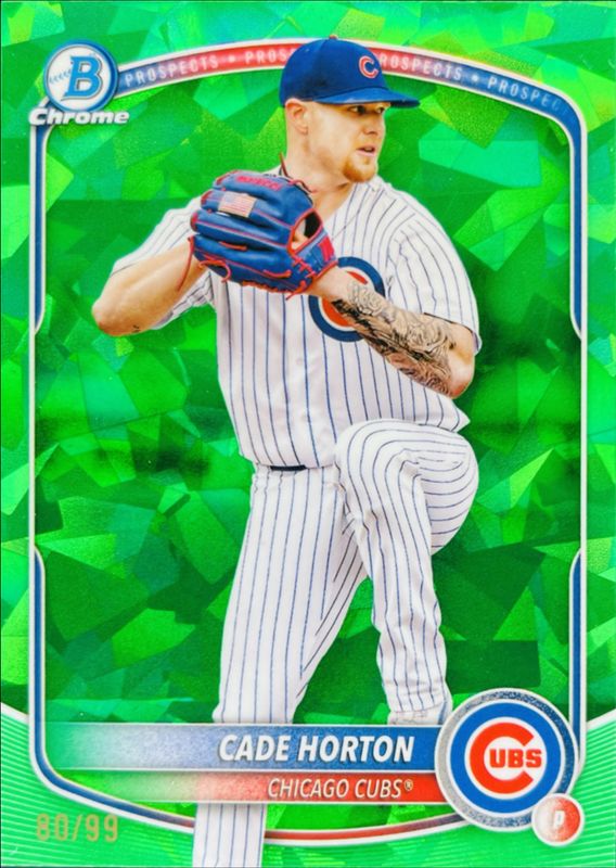Cade Horton 2025 Bowman Sapphire Edition #BCP-10 Chrome Prospects - Green Refractor /99 RAW