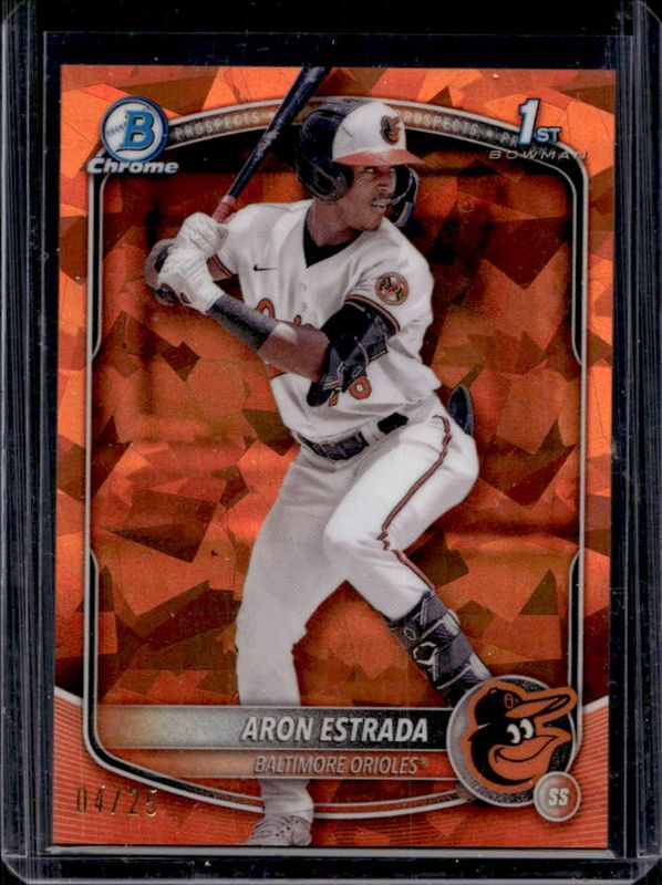 Aron Estrada 2025 Bowman Sapphire Edition #BCP-33 Chrome Prospects - Orange Refractor /25 RAW
