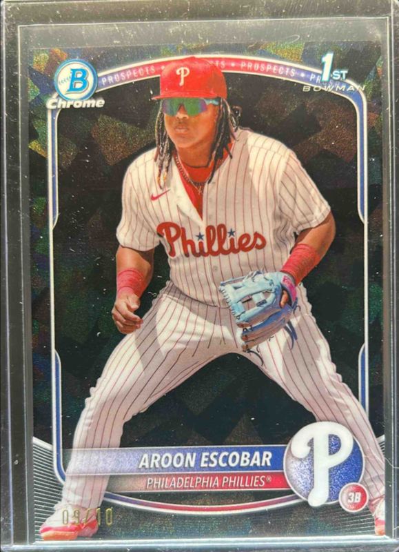 Aroon Escobar 2025 Bowman Sapphire Edition #BCP-65 Chrome Prospects - Black Sapphire /10 RAW