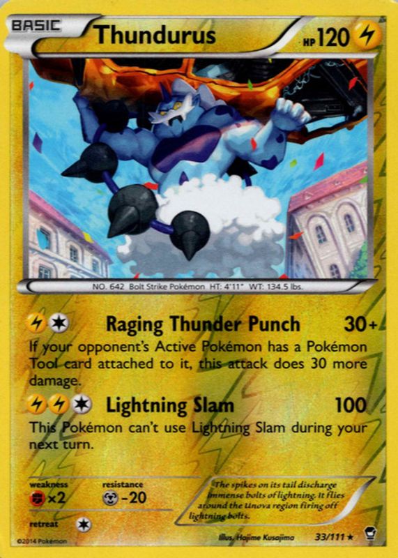 Thundurus 2014 XY: Furious Fists #033/111 Reverse Holo RAW TCG (LIGHTLY PLAYED)