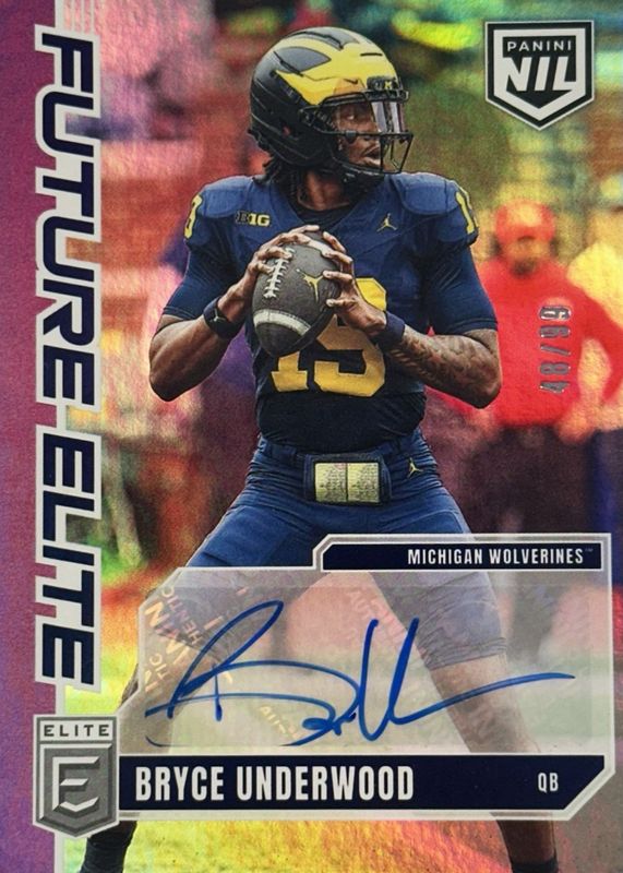 Bryce Underwood 2025 Elite #FE-BUD Future Elite Autographs - Purple /99 RAW