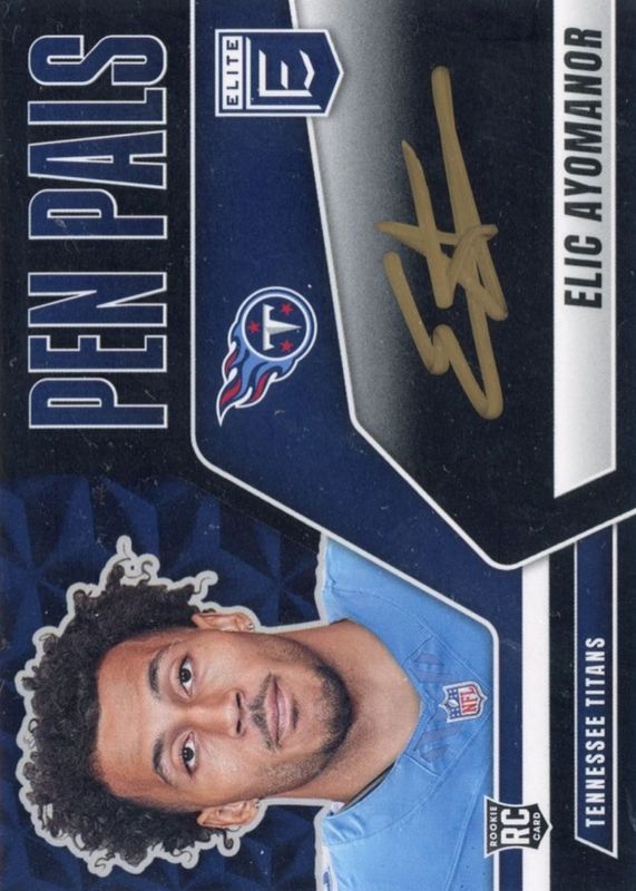 Elic Ayomanor 2025 Elite #PP-EAY Pen Pals - Black Gold Ink Rookie RAW