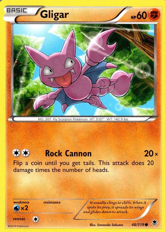 Gligar 2014 XY: Phantom Forces #046/119 Base RAW TCG (LIGHTLY PLAYED)
