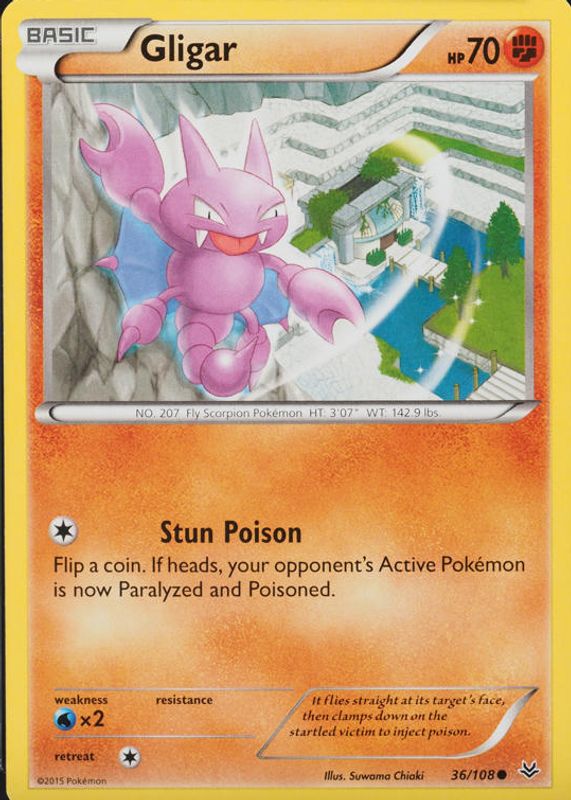 Gligar 2015 XY: Roaring Skies #036/108 Base RAW TCG (LIGHTLY PLAYED)