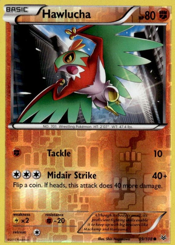 Hawlucha 2015 XY: Roaring Skies #039/108 Reverse Holo RAW TCG (NEAR MINT)