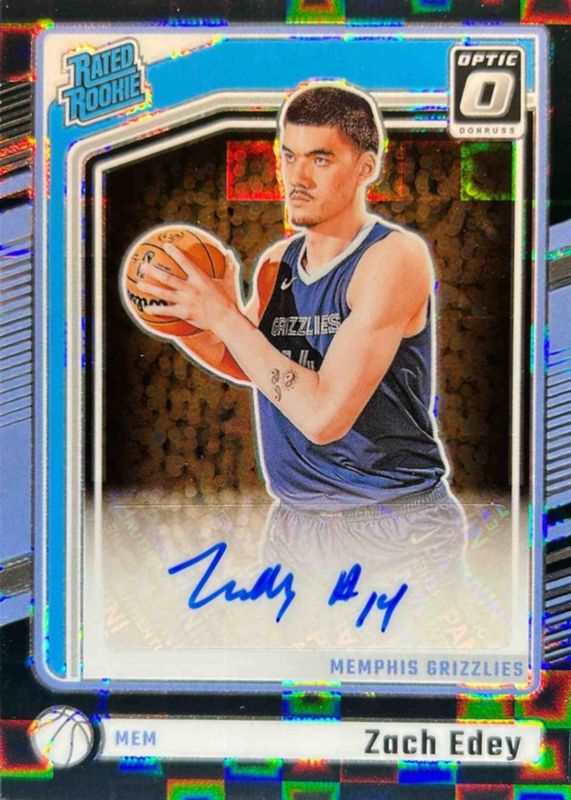 Zach Edey 2024 Optic #319 Rated Rookie Signatures - Black Pandora /25 RAW