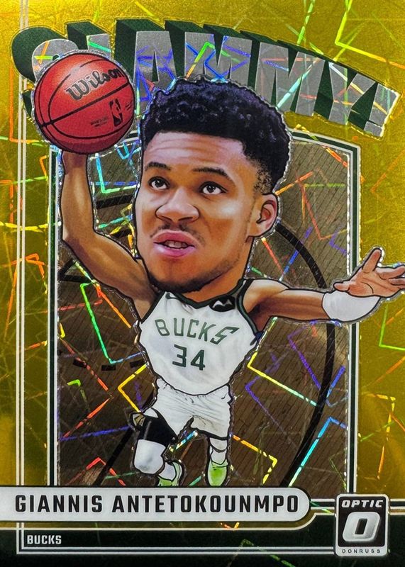 Giannis Antetokounmpo 2024 Optic #7 Slammy! - Gold /10 RAW