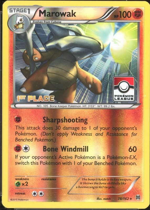 Marowak 2015 XY: BREAKthrough #078/162 Promo (League Play - 1st Place) RAW TCG (NEAR MINT)