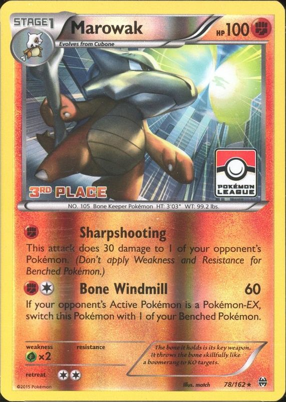 Marowak 2015 XY: BREAKthrough #078/162 Promo (League Play - 3rd Place) CGC 9.5