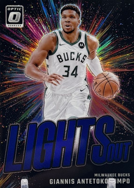 Giannis Antetokounmpo 2024 Optic #10 Lights Out - Blue /49 RAW