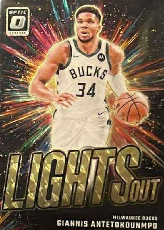 Giannis Antetokounmpo 2024 Optic #10 Lights Out - Gold Vinyl /1 RAW