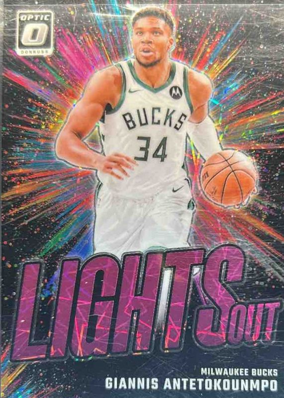 Giannis Antetokounmpo 2024 Optic #10 Lights Out - Pink Velocity /79 RAW