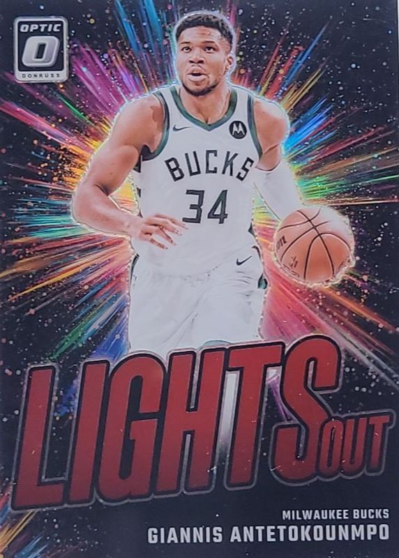 Giannis Antetokounmpo 2024 Optic #10 Lights Out - Red /99 RAW