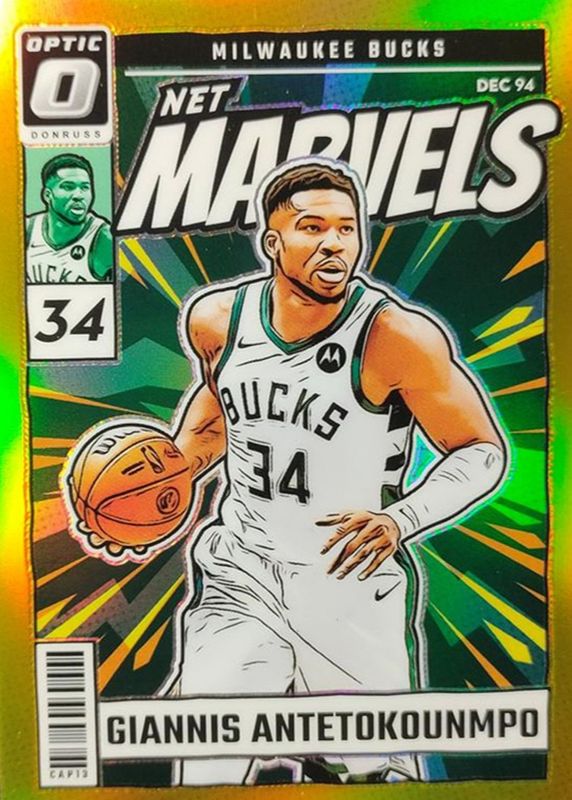 Giannis Antetokounmpo 2024 Optic #6 Net Marvels - Gold /10 RAW