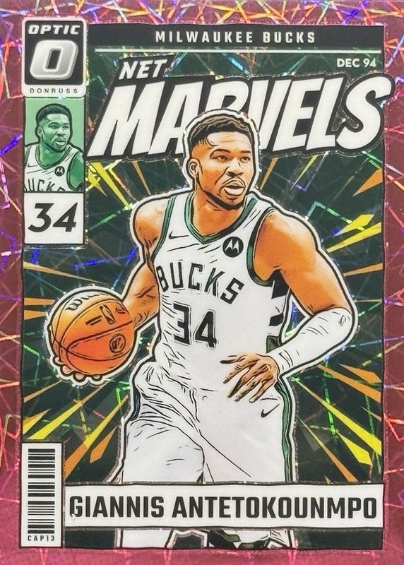 Giannis Antetokounmpo 2024 Optic #6 Net Marvels - Pink Velocity /79 RAW