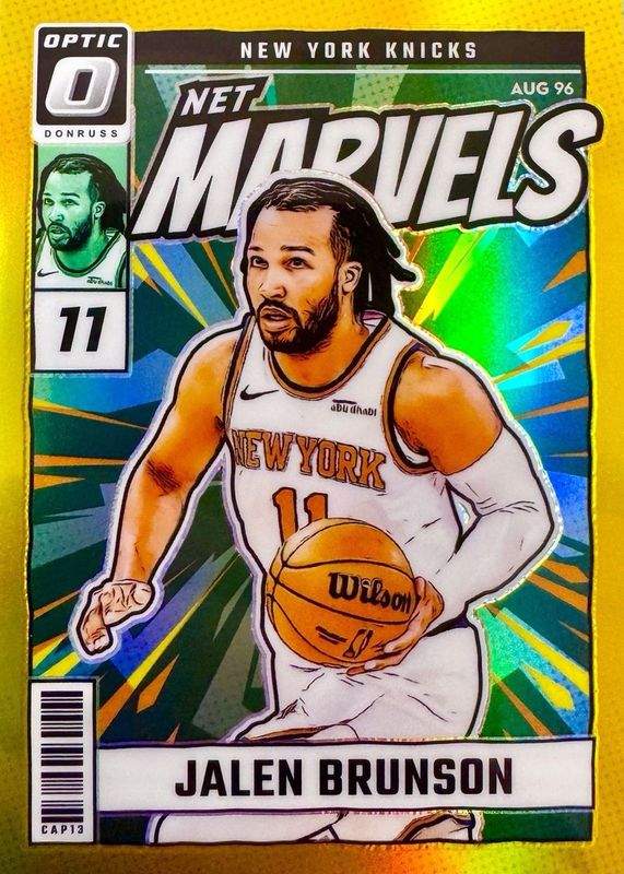 Jalen Brunson 2024 Optic #22 Net Marvels - Gold /10 RAW