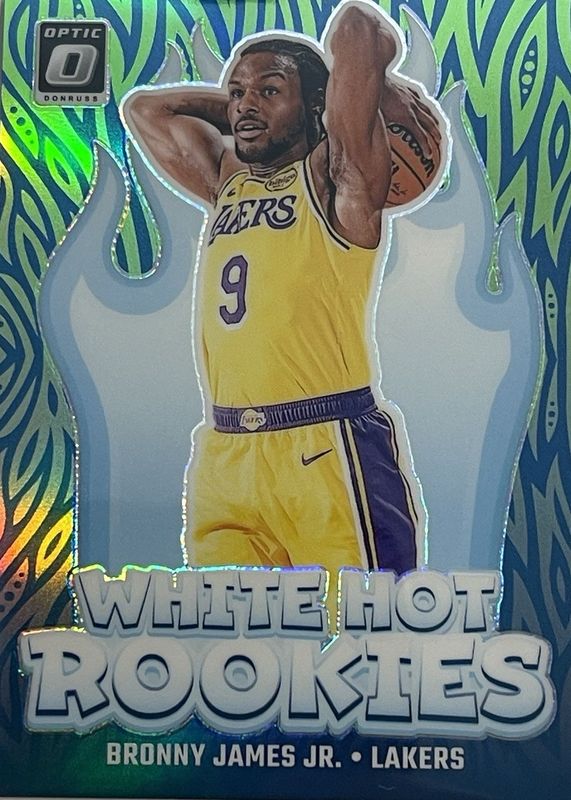 Bronny James Jr. 2024 Optic #15 White Hot Rookies - Lime Green /199 RAW