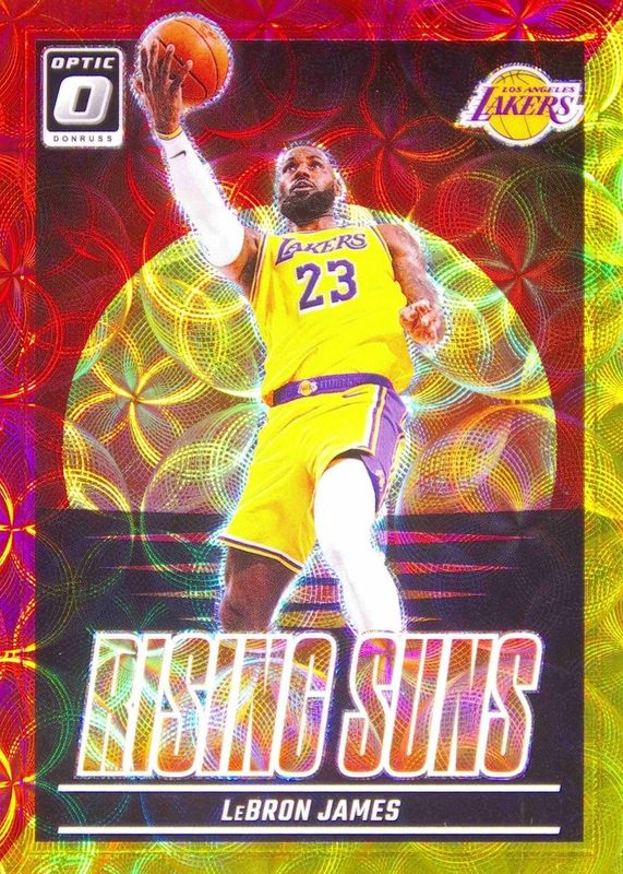 LeBron James 2024 Optic #2 Rising Suns - International Red & Gold /99 RAW