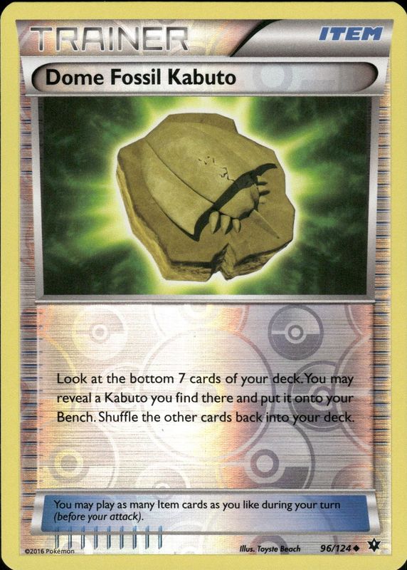 Dome Fossil Kabuto 2016 XY: Fates Collide #096/124 Reverse Holo RAW TCG (LIGHTLY PLAYED)
